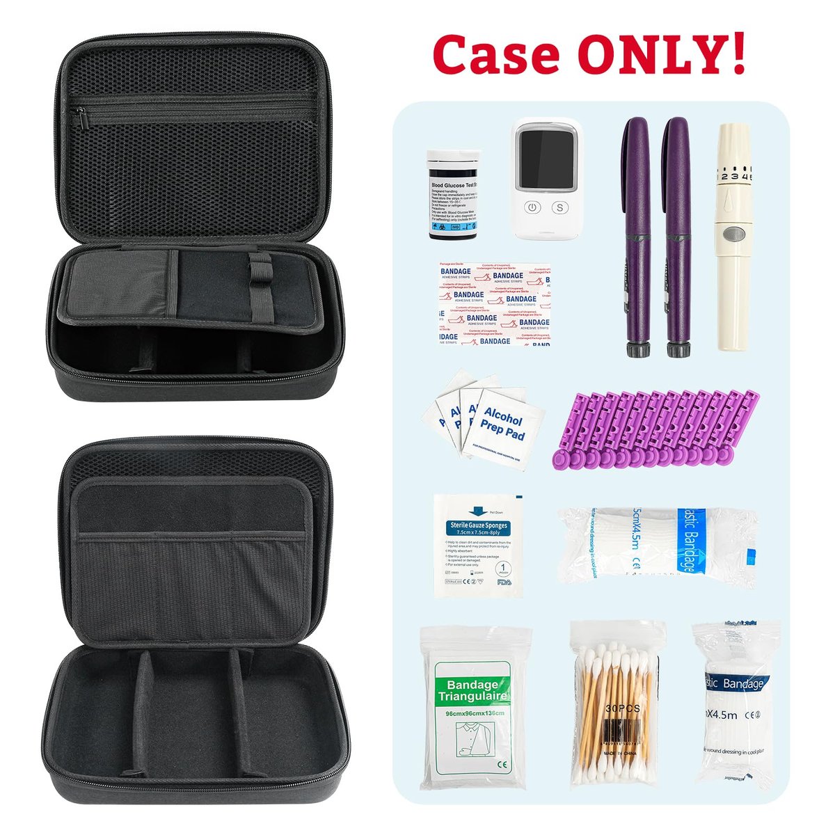 ProCase Diabetiker-Zubehör Hartschalen-Reisetasche, Aufbewahrungstasche für Blutzuckermessgerät, Insulinpen, Teststreifen, Spritzen, Nadeln und mehr - Schwarz