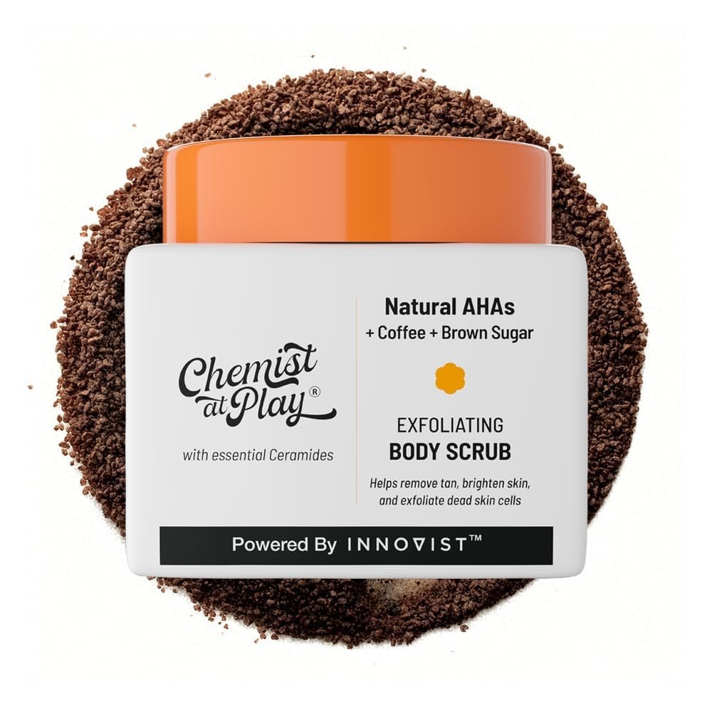 Chemist at Play Peeling-Körperpeeling gegen Bräune und abgestorbene Hautzellen | Für raue und unebene Haut, gebräunte und pigmentierte Haut | Für glatte, weiche und helle Haut | Natürliche AHAs | Kaffee 2,6 fl oz