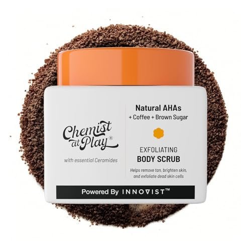 Chemist at Play Peeling-Körperpeeling gegen Bräune und abgestorbene Hautzellen | Für raue und unebene Haut, gebräunte und pigmentierte Haut | Für glatte, weiche und helle Haut | Natürliche AHAs | Kaffee 2,6 fl oz