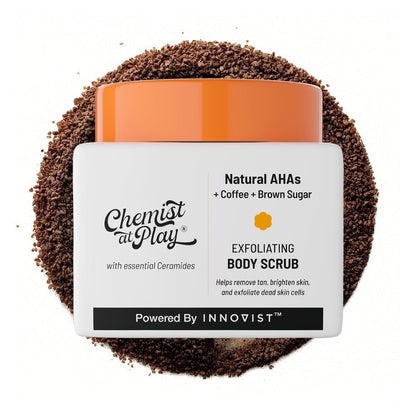 Chemist at Play Peeling-Körperpeeling gegen Bräune und abgestorbene Hautzellen | Für raue und unebene Haut, gebräunte und pigmentierte Haut | Für glatte, weiche und helle Haut | Natürliche AHAs | Kaffee 2,6 fl oz