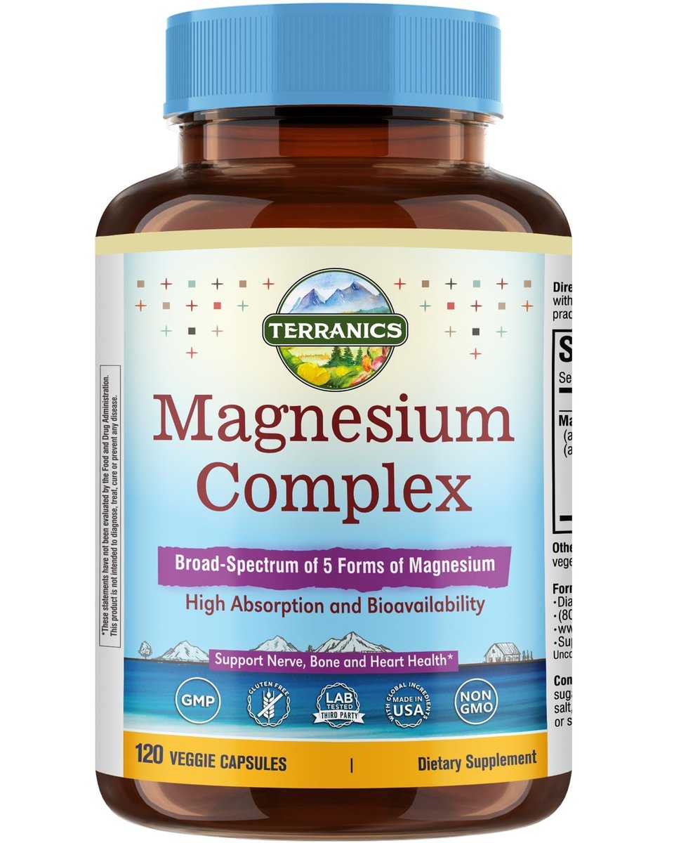 Terranics 5-in-1 Magnesium Complex 500mg – 5 Formen Hochabsorbierendes Magnesiumglycinat, Citrat, Malat, Aspartat, Gluconat für Schlaf & Herzgesundheit – Non-GMO, 120 vegane Kapseln