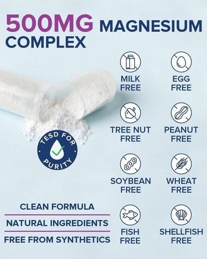 Terranics 5-in-1 Magnesium Complex 500mg – 5 Formen Hochabsorbierendes Magnesiumglycinat, Citrat, Malat, Aspartat, Gluconat für Schlaf & Herzgesundheit – Non-GMO, 120 vegane Kapseln