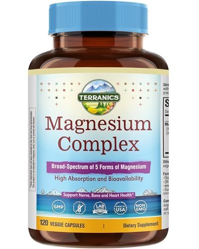 Terranics 5-in-1 Magnesium Complex 500mg – 5 Formen Hochabsorbierendes Magnesiumglycinat, Citrat, Malat, Aspartat, Gluconat für Schlaf & Herzgesundheit – Non-GMO, 120 vegane Kapseln