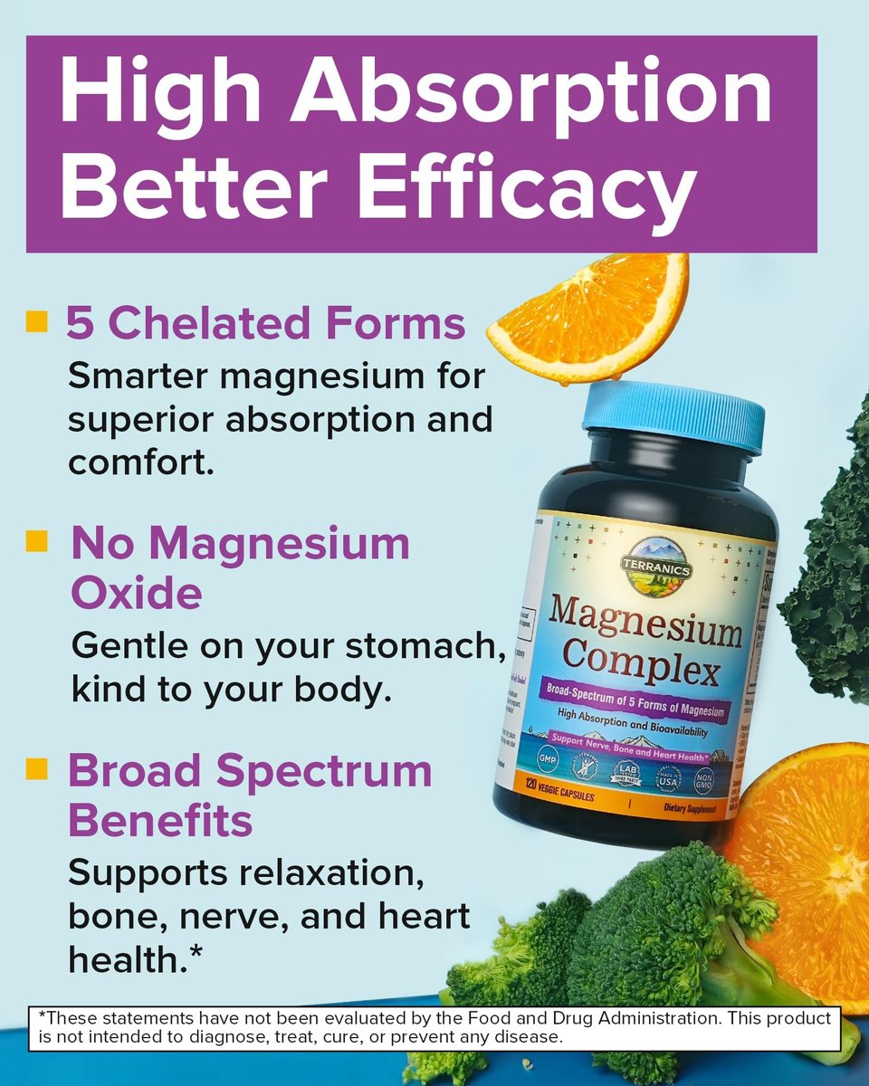 Terranics 5-in-1 Magnesium Complex 500mg – 5 Formen Hochabsorbierendes Magnesiumglycinat, Citrat, Malat, Aspartat, Gluconat für Schlaf & Herzgesundheit – Non-GMO, 120 vegane Kapseln