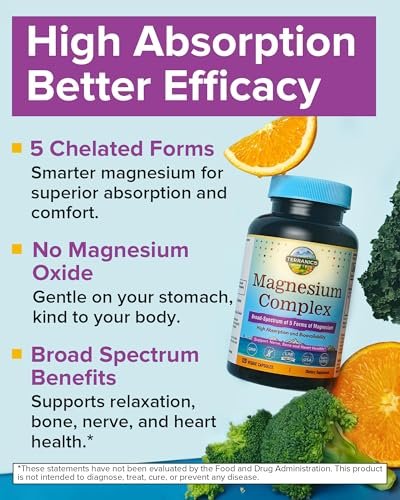 Terranics 5-in-1 Magnesium Complex 500mg – 5 Formen Hochabsorbierendes Magnesiumglycinat, Citrat, Malat, Aspartat, Gluconat für Schlaf & Herzgesundheit – Non-GMO, 120 vegane Kapseln