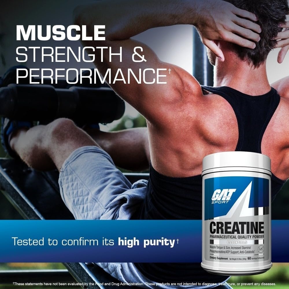 GAT SPORT Creatin-Monohydrat-Pulver, 150 Gramm, Kraft, Gehirngesundheit, GLP1-Unterstützung, Antioxidans, Ausdauer, für Männer & Frauen, 1 Monatsvorrat, ungewürzt (30 Portionen)