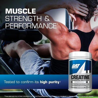 GAT SPORT Creatin-Monohydrat-Pulver, 150 Gramm, Kraft, Gehirngesundheit, GLP1-Unterstützung, Antioxidans, Ausdauer, für Männer & Frauen, 1 Monatsvorrat, ungewürzt (30 Portionen)