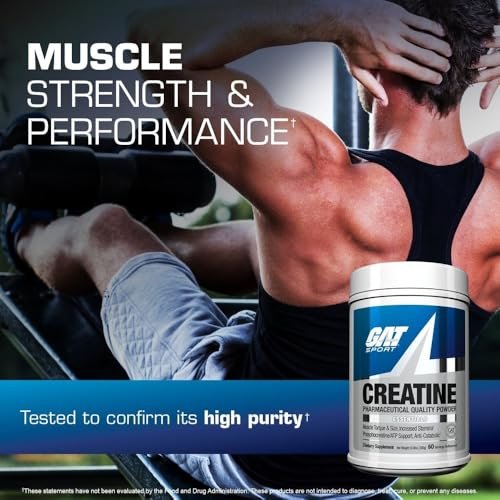 GAT SPORT Creatin-Monohydrat-Pulver, 150 Gramm, Kraft, Gehirngesundheit, GLP1-Unterstützung, Antioxidans, Ausdauer, für Männer & Frauen, 1 Monatsvorrat, ungewürzt (30 Portionen)