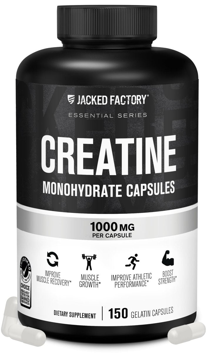 Jacked Factory Creatin-Monohydrat Kapseln – Creatin Pillen für Muskelwachstum, erhöhte Kraft, gesteigerte Energie und verbesserte sportliche Leistung – 150 Kapseln