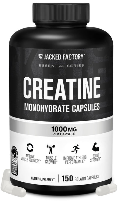 Jacked Factory Creatin-Monohydrat Kapseln – Creatin Pillen für Muskelwachstum, erhöhte Kraft, gesteigerte Energie und verbesserte sportliche Leistung – 150 Kapseln