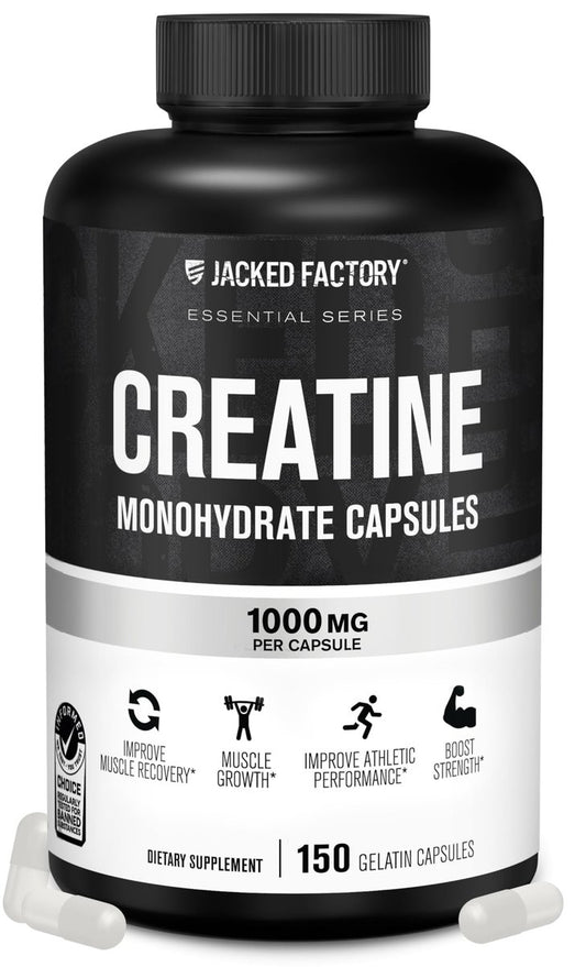 Jacked Factory Creatin-Monohydrat Kapseln – Creatin Pillen für Muskelwachstum, erhöhte Kraft, gesteigerte Energie und verbesserte sportliche Leistung – 150 Kapseln