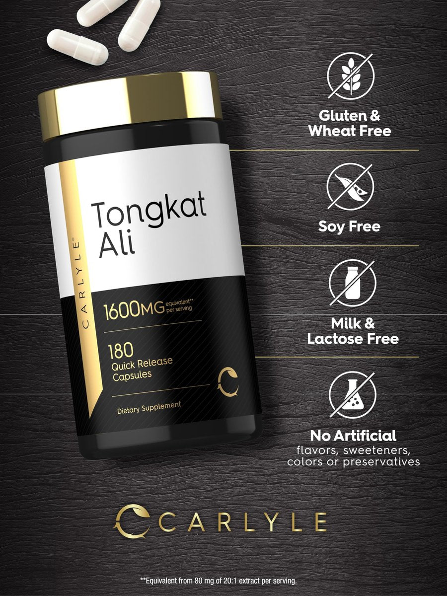 Carlyle Tongkat Ali | 180 Kapseln mit Schnellfreisetzung | Nicht-GVO und Glutenfrei