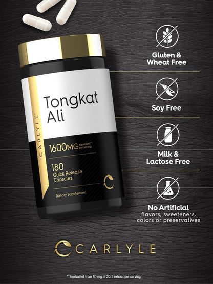 Carlyle Tongkat Ali | 180 Kapseln mit Schnellfreisetzung | Nicht-GVO und Glutenfrei