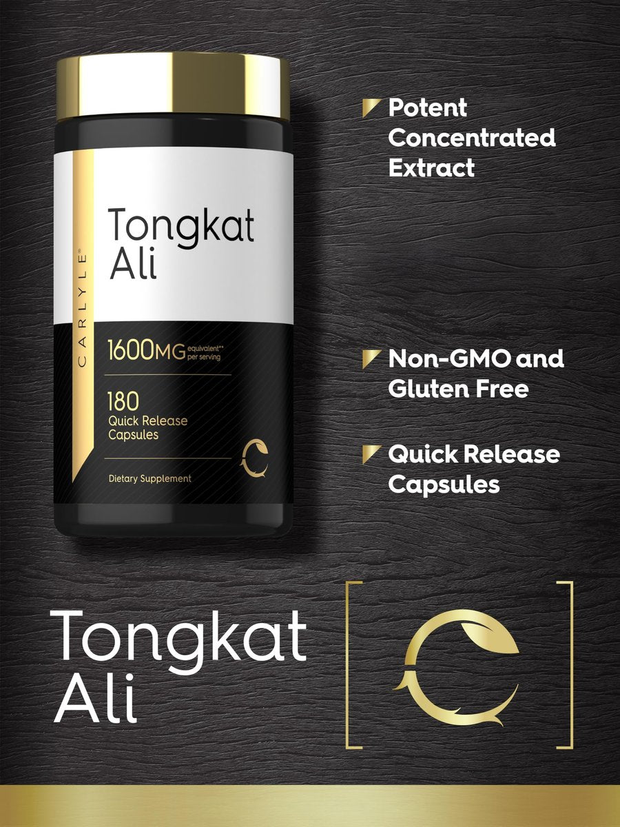 Carlyle Tongkat Ali | 180 Kapseln mit Schnellfreisetzung | Nicht-GVO und Glutenfrei