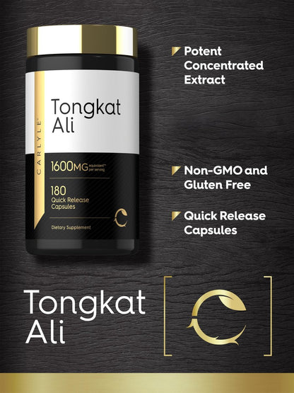 Carlyle Tongkat Ali | 180 Kapseln mit Schnellfreisetzung | Nicht-GVO und Glutenfrei