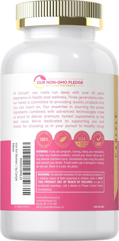 Carlyle Eisenpräparat für Frauen 65 mg | 300 überzogene Tabletten | Vegetarisch, Nicht-GVO & Glutenfrei