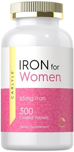 Carlyle Eisenpräparat für Frauen 65 mg | 300 überzogene Tabletten | Vegetarisch, Nicht-GVO & Glutenfrei
