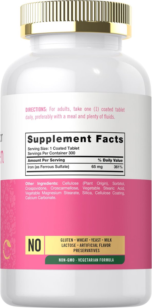 Carlyle Eisenpräparat für Frauen 65 mg | 300 überzogene Tabletten | Vegetarisch, Nicht-GVO & Glutenfrei
