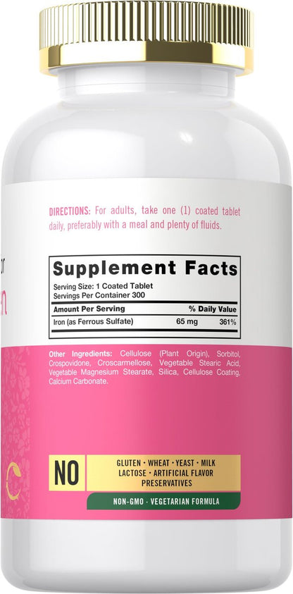 Carlyle Eisenpräparat für Frauen 65 mg | 300 überzogene Tabletten | Vegetarisch, Nicht-GVO & Glutenfrei