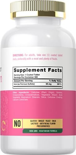 Carlyle Eisenpräparat für Frauen 65 mg | 300 überzogene Tabletten | Vegetarisch, Nicht-GVO & Glutenfrei
