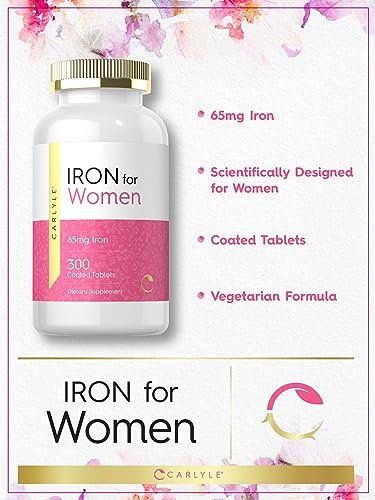 Carlyle Eisenpräparat für Frauen 65 mg | 300 überzogene Tabletten | Vegetarisch, Nicht-GVO & Glutenfrei