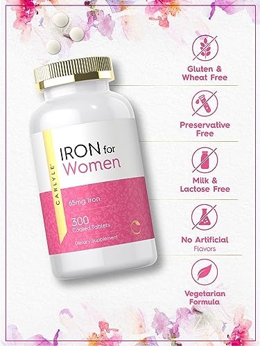 Carlyle Eisenpräparat für Frauen 65 mg | 300 überzogene Tabletten | Vegetarisch, Nicht-GVO & Glutenfrei