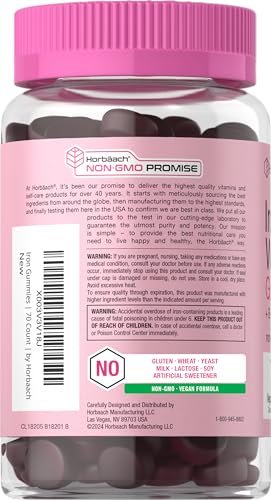 Horbäach Eisen Gummis für Frauen | 70 Stück | Traubengeschmack | Nahrungsergänzung mit B-Vitaminen, Folsäure und Zink | Vegan, Nicht-GVO & Glutenfrei