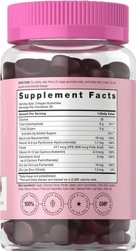 Horbäach Eisen Gummis für Frauen | 70 Stück | Traubengeschmack | Nahrungsergänzung mit B-Vitaminen, Folsäure und Zink | Vegan, Nicht-GVO & Glutenfrei