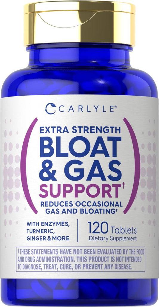 Carlyle Blähungen & Gas Unterstützung für Männer & Frauen | 120 Tabletten | Extra starke Kapseln | Nahrungsergänzungsmittel mit Enzymen, Kurkuma, Ingwer & mehr | Nicht-GVO & vegetarische Formel