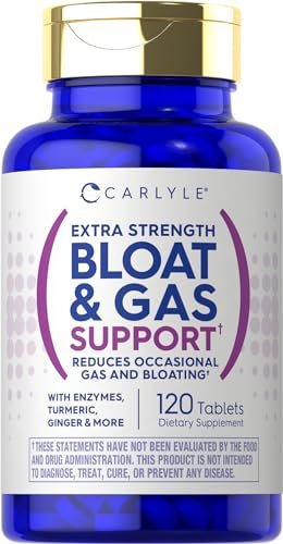Carlyle Blähungen & Gas Unterstützung für Männer & Frauen | 120 Tabletten | Extra starke Kapseln | Nahrungsergänzungsmittel mit Enzymen, Kurkuma, Ingwer & mehr | Nicht-GVO & vegetarische Formel