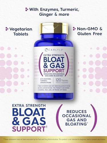 Carlyle Blähungen & Gas Unterstützung für Männer & Frauen | 120 Tabletten | Extra starke Kapseln | Nahrungsergänzungsmittel mit Enzymen, Kurkuma, Ingwer & mehr | Nicht-GVO & vegetarische Formel
