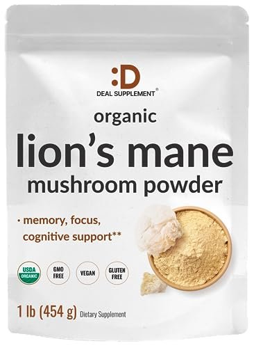 DEAL SUPPLEMENT Bio-Löwenmähne Pilzpulver, 1.500 mg pro Portion, 1 lb – Fruchtkörper & Myzel-Extrakt – Natürlicher Nootropikum & Immun-Booster – Nicht-GVO