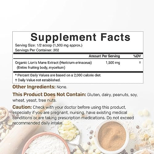 DEAL SUPPLEMENT Bio-Löwenmähne Pilzpulver, 1.500 mg pro Portion, 1 lb – Fruchtkörper & Myzel-Extrakt – Natürlicher Nootropikum & Immun-Booster – Nicht-GVO