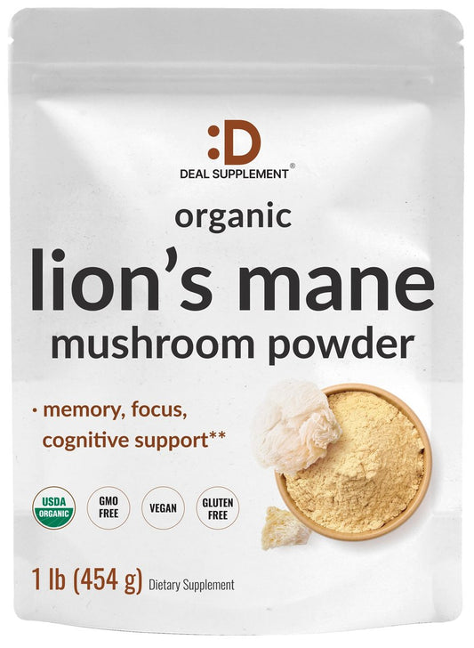 DEAL SUPPLEMENT Bio-Löwenmähne Pilzpulver, 1.500 mg pro Portion, 1 lb – Fruchtkörper & Myzel-Extrakt – Natürlicher Nootropikum & Immun-Booster – Nicht-GVO