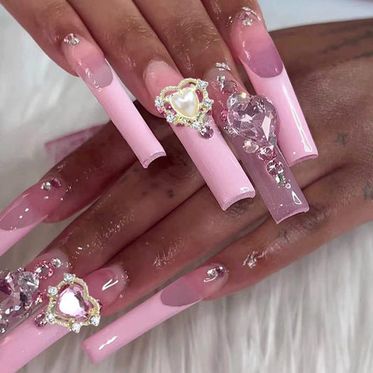 KACHIMOO 24-teilige luxuriöse Nagelverzierungen mit Lasermuster – Herzförmige Nagelcharm aus Goldlegierung, glänzende Nagelsteine für DIY-Nagelkunst für Frauen