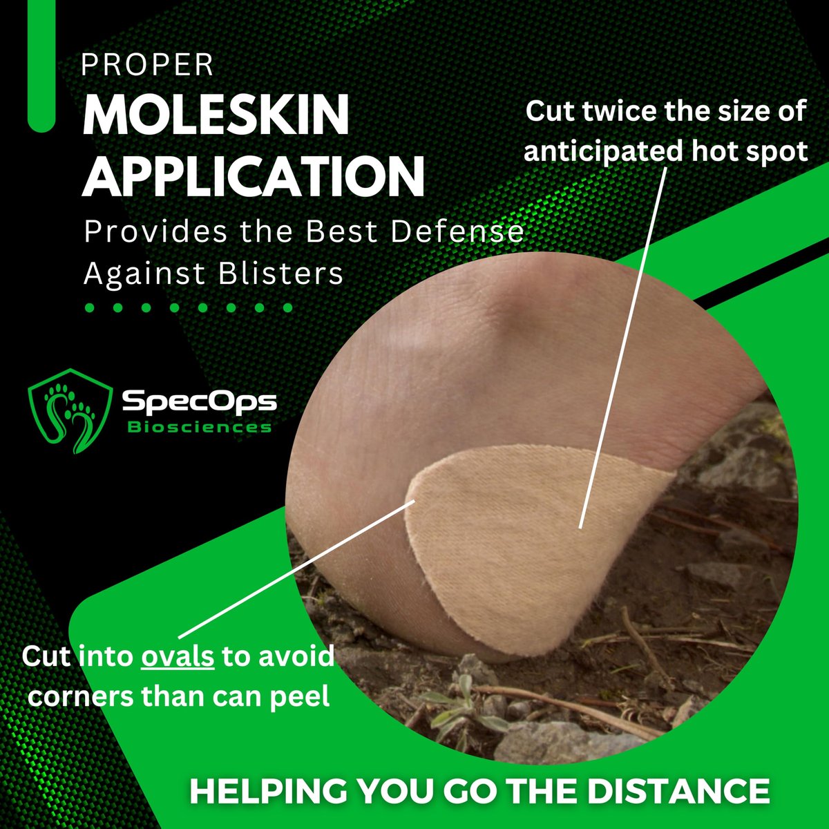 SpecOps Biosciences Dünnes Athletik-Moleskin Rolle – Blasen- & Scheuerschutz für Füße & Oberschenkel | Entwickelt von Veteran Sanitäter | Laufen, Wandern | 5 cm x 4,98 m
