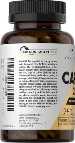 Carlyle Koffeintabletten 200 mg | 250 Tabletten | Fortschrittliche Athletenformel | Vegetarisch, Nicht-GVO & Glutenfrei
