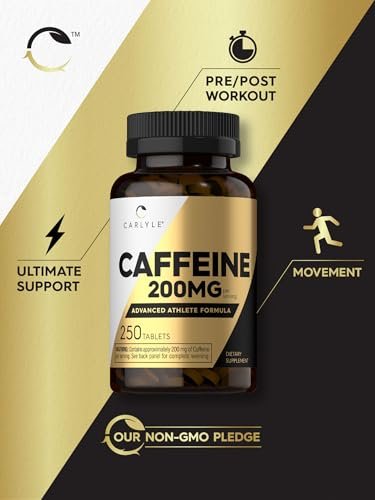 Carlyle Koffeintabletten 200 mg | 250 Tabletten | Fortschrittliche Athletenformel | Vegetarisch, Nicht-GVO & Glutenfrei