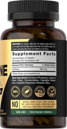 Carlyle Koffeintabletten 200 mg | 250 Tabletten | Fortschrittliche Athletenformel | Vegetarisch, Nicht-GVO & Glutenfrei