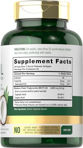 Carlyle MCT Öl Kapseln | 3600 mg | 70 Softgels | Keto Kokosnussöl | mit Capryl- und Caprinsäure | Nahrungsergänzungsmittel, Non-GMO, glutenfrei