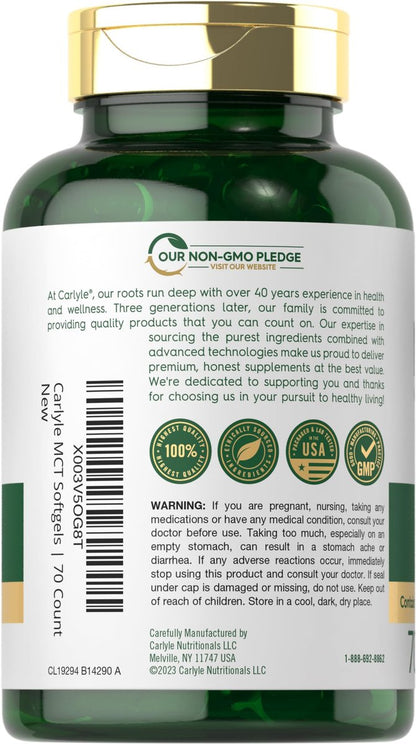 Carlyle MCT Öl Kapseln | 3600 mg | 70 Softgels | Keto Kokosnussöl | mit Capryl- und Caprinsäure | Nahrungsergänzungsmittel, Non-GMO, glutenfrei