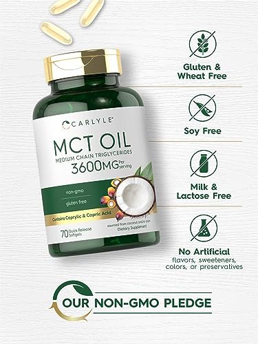 Carlyle MCT Öl Kapseln | 3600 mg | 70 Softgels | Keto Kokosnussöl | mit Capryl- und Caprinsäure | Nahrungsergänzungsmittel, Non-GMO, glutenfrei