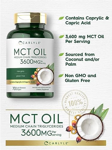 Carlyle MCT Öl Kapseln | 3600 mg | 70 Softgels | Keto Kokosnussöl | mit Capryl- und Caprinsäure | Nahrungsergänzungsmittel, Non-GMO, glutenfrei