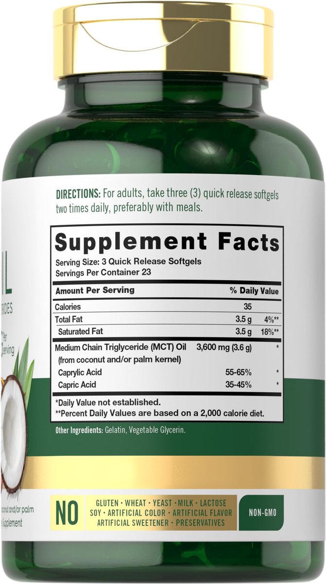 Carlyle MCT Öl Kapseln | 3600 mg | 70 Softgels | Keto Kokosnussöl | mit Capryl- und Caprinsäure | Nahrungsergänzungsmittel, Non-GMO, glutenfrei
