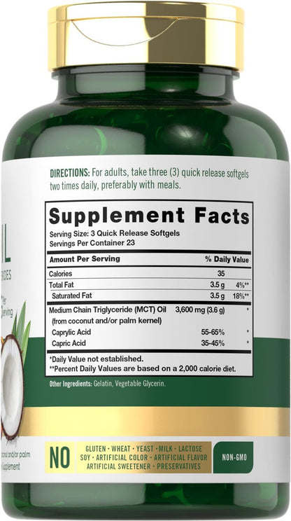 Carlyle MCT Öl Kapseln | 3600 mg | 70 Softgels | Keto Kokosnussöl | mit Capryl- und Caprinsäure | Nahrungsergänzungsmittel, Non-GMO, glutenfrei