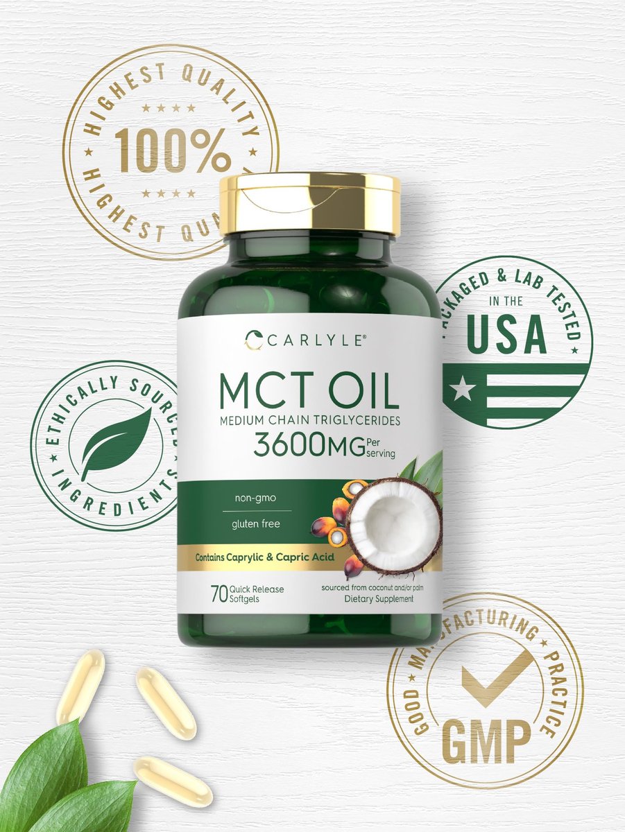 Carlyle MCT Öl Kapseln | 3600 mg | 70 Softgels | Keto Kokosnussöl | mit Capryl- und Caprinsäure | Nahrungsergänzungsmittel, Non-GMO, glutenfrei