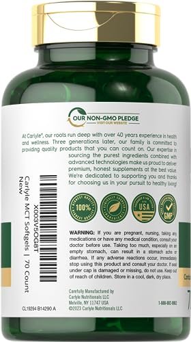 Carlyle MCT Öl Kapseln | 3600 mg | 70 Softgels | Keto Kokosnussöl | mit Capryl- und Caprinsäure | Nahrungsergänzungsmittel, Non-GMO, glutenfrei