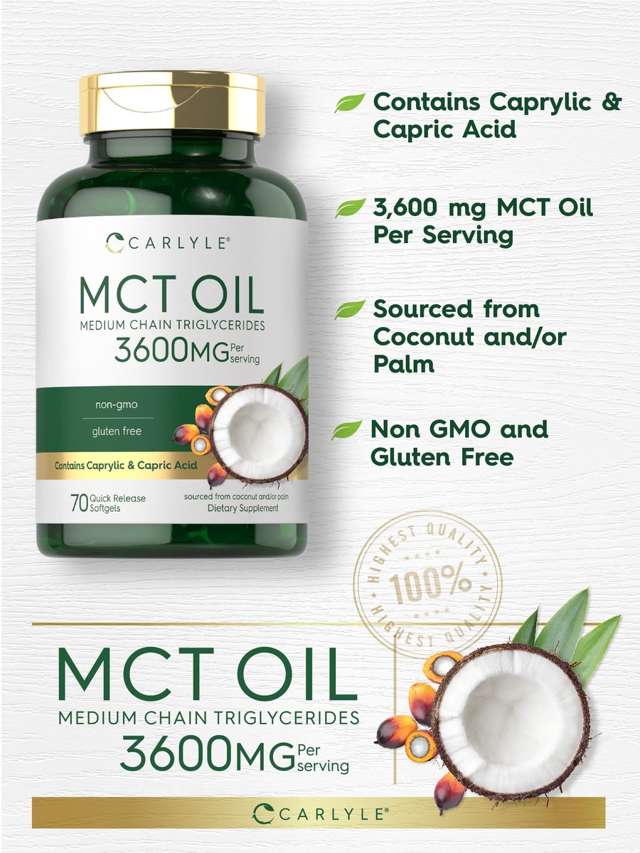 Carlyle MCT Öl Kapseln | 3600 mg | 70 Softgels | Keto Kokosnussöl | mit Capryl- und Caprinsäure | Nahrungsergänzungsmittel, Non-GMO, glutenfrei
