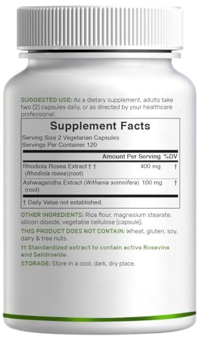 DEAL SUPPLEMENT Rhodiola Rosea mit Ashwagandha, 240 vegane Kapseln – Rhodiola Rosea Nahrungsergänzung – Rhodiola & Ashwagandha Mischung – Nicht-GVO