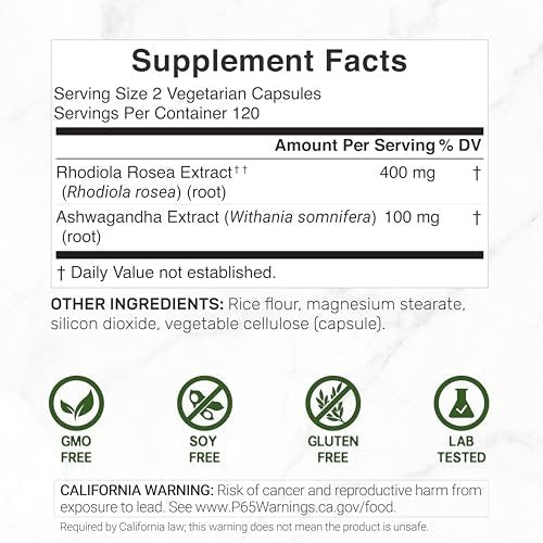 DEAL SUPPLEMENT Rhodiola Rosea mit Ashwagandha, 240 vegane Kapseln – Rhodiola Rosea Nahrungsergänzung – Rhodiola & Ashwagandha Mischung – Nicht-GVO
